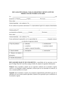 declaraci&oacute;n jurada para el registro y renovaci&oacute;n de productos de