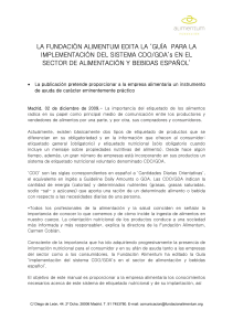 La Fundaci&oacute;n Alimentum edita la gu&iacute;a `Implantaci&oacute;n del sistema
