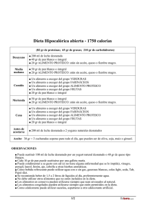 Dieta Hipocalórica abierta - 1750 calorías