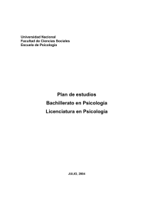 Plan de estudios Bachillerato en Psicología Licenciatura en Psicología