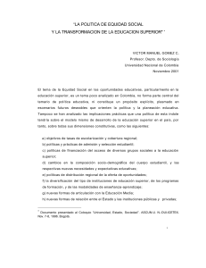 La política de equidad social y la transformación de la