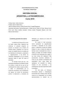 Propuesta Pedagógica Historia Social Argentina y Latinoamericana