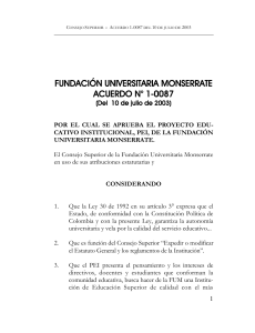 FUNDACIÓN UNIVERSITARIA MONSERRATE ACUERDO N° 1-0087