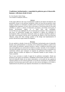 Condiciones institucionales y capacidad de gobierno para el