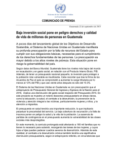 ONU Guatemala preocupada por Presupuesto por baja inversión