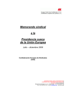 Memorando sindical dirigido a la Presidencia sueca de la UE