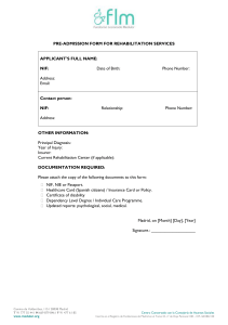 PRE-ADMISSION FORM FOR REHABILITATION SERVICES