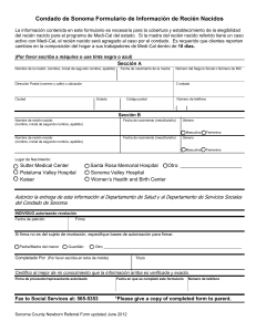 Condado de Sonoma Formulario de Información de Recién Nacidos