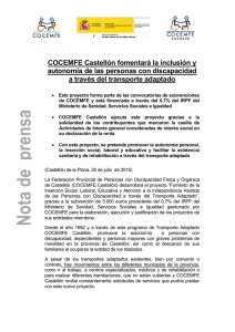 Nota de prensa COCEMFE Castellón fomentará la