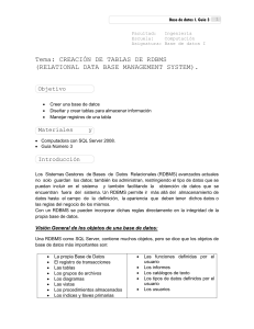Tema: CREACIÓN DE TABLAS DE RDBMS (RELATIONAL DATA