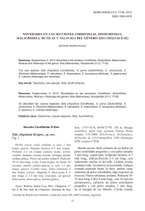 Sida chiquitana Krapov., sp. nov. Fig. 1 Hierba erecta. Tallo cubierto