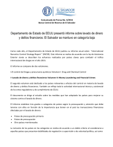 Departamento de Estado de EEUU presentó informe sobre lavado