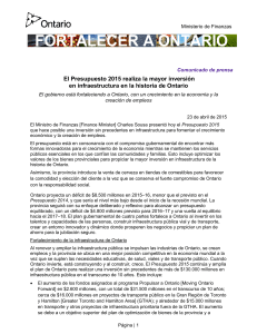 News Release - Ontario Budget 2015