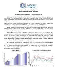Remesas Familiares crecen 6.7% durante el año 2014