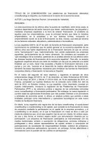 1 TÍTULO DE LA COMUNICACIÓN: Las plataformas de financiación