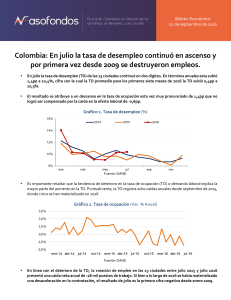 Colombia: En julio la tasa de desempleo continuó en ascenso y por