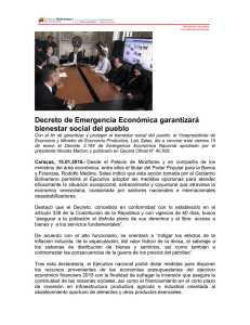 Decreto de Emergencia Económica garantizará bienestar social del