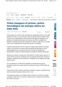 China inaugura el primer centro tecnol&oacute;gico de energ&iacute;a e&oacute;lica en