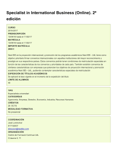 Specialist in International Business (Online). 2&ordf; edici&oacute;n