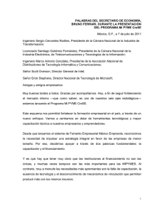 Palabras del Secretario de Econom&iacute;a, Bruno Ferrari