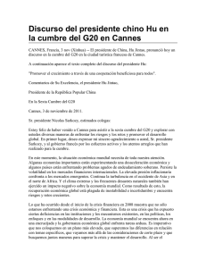 Discurso del presidente chino Hu en la cumbre del G20 en Cannes
