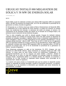 uruguay instaló 880 megavatios de eólica y 58 mw de energía solar