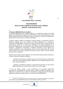 TALLER REGIONAL Hacia un marco legal de la economía social y