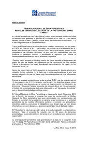 Nota de Prensa del Tribunal Nacional de &Eacute;tica Period&iacute;stica