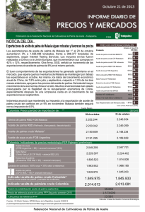 Exportaciones de aceite de palma de Malasia siguen