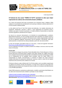 El Festival de cine social &ldquo;TERRA DI TUTTI&rdquo; premiar&aacute; la obra