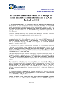 ANUARIO ESTAD&Iacute;STICO VASCO 2015. El &ldquo;Anuario