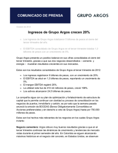Ingresos de Grupo Argos crecen 20% COMUNICADO DE PRENSA