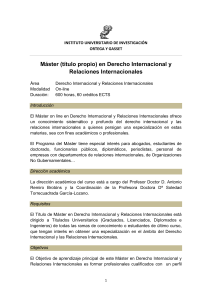 Máster (título propio) en Derecho Internacional y Relaciones