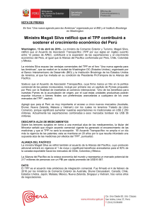 Ministra Magali Silva ratificó que el TPP contribuirá a sostener el
