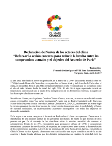 Declaración de Nantes de los actores del clima “Reforzar la acción