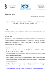 Resolución 26-16 Anheuser Busch InBev SA