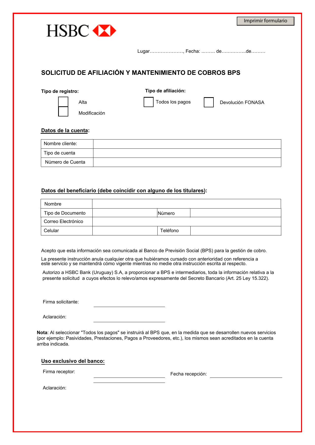 Solicitud De Afiliacion Y Mantenimiento De Cobros Bps
