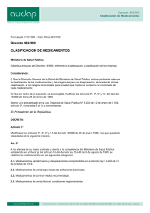 Decreto 493/990 CLASIFICACION DE MEDICAMENTOS