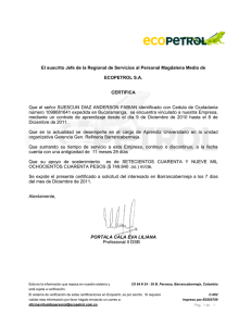 El suscrito Jefe de la Regional de Servicios al Personal Magdalena