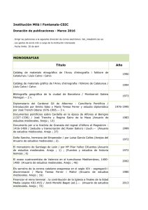 MONOGRAFIAS Título Año Institución Milà i Fontanals-CSIC