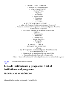Lista de instituciones y programas / list of institutions and programs