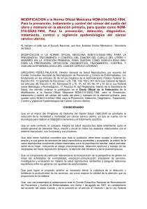 cancer del cuello del utero y mamario. modificacion nom-014