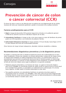 Prevenci&oacute;n de c&aacute;ncer de colon o c&aacute;ncer colorrectal (CCR)