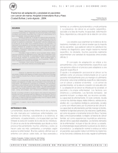 Trastornos de adaptación y ansiedad en pacientes con cancer de