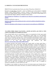 LA MEDICINA Y SUS EXCESOS PREVENTIVOS PREGUNTAS de