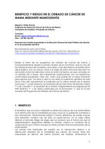 BENEFICIO Y RIESGO EN EL CRIBADO DE CNCER DE MAMA