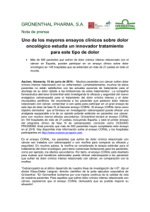 NP_Uno de los mayores ensayos cl&iacute;nicos sobre dolor oncol&oacute;gico