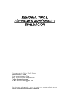 memoria: tipos, síndromes amnésicos y evaluación