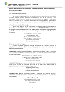 1 Sintaxis III. Clasificación de las oraciones. El modus y el dictum. El