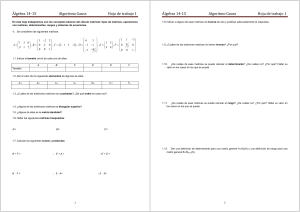 Álgebra 14‐15 Algoritmo Gauss Hoja de trabajo 1 ( ) Álgebra 14‐15